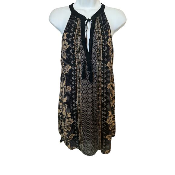 Astr Blck Mini Flowy Sleeveless Tassel Ties at Neck Keyhold Back Dress    S - Picture 1 of 8